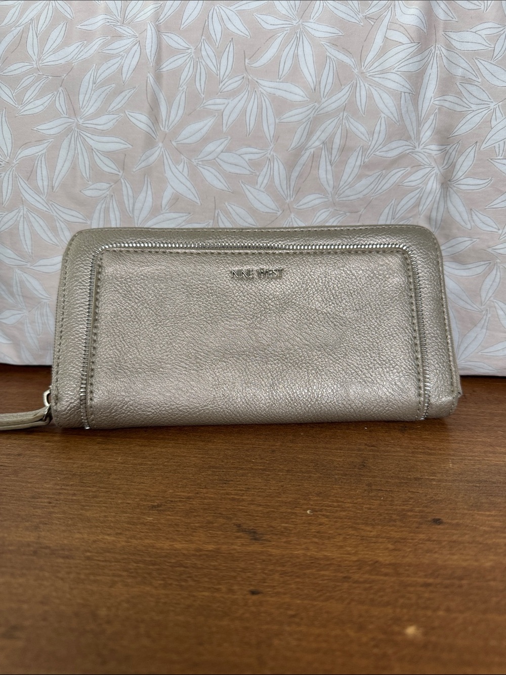 Nine West Metallic Silver Zip-Around Wallet